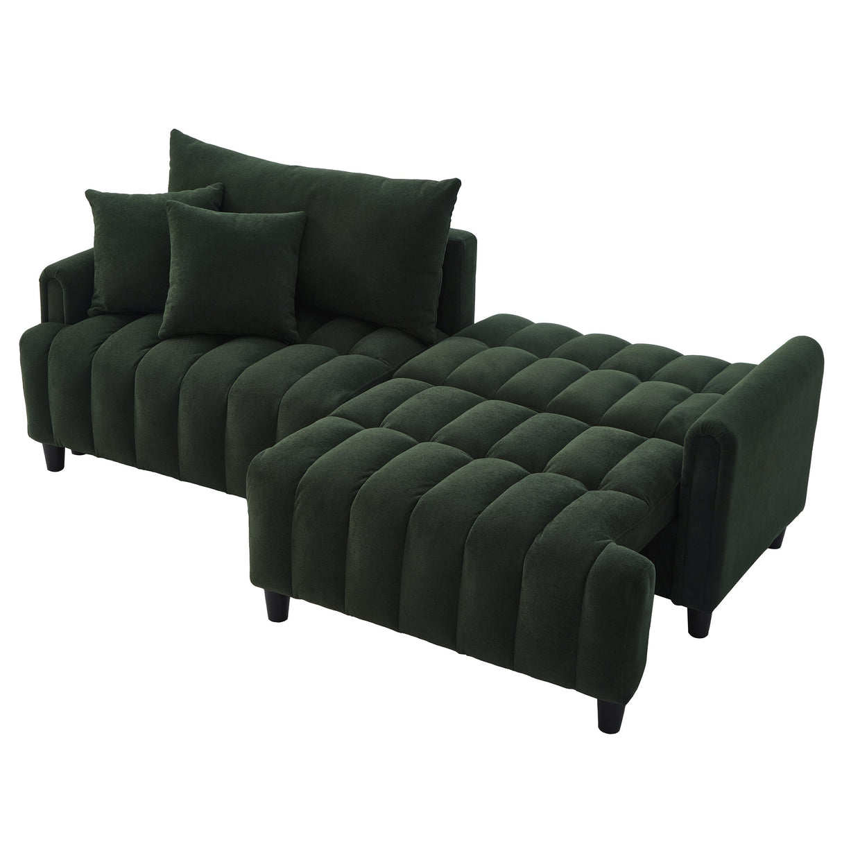 83'' Futon Sofa Bed with Polyester Fabric and 2 Pillows - Dark Green