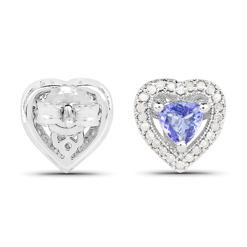 1.20 Carat Genuine Tanzanite & White Diamond .925 Sterling Silver Earrings