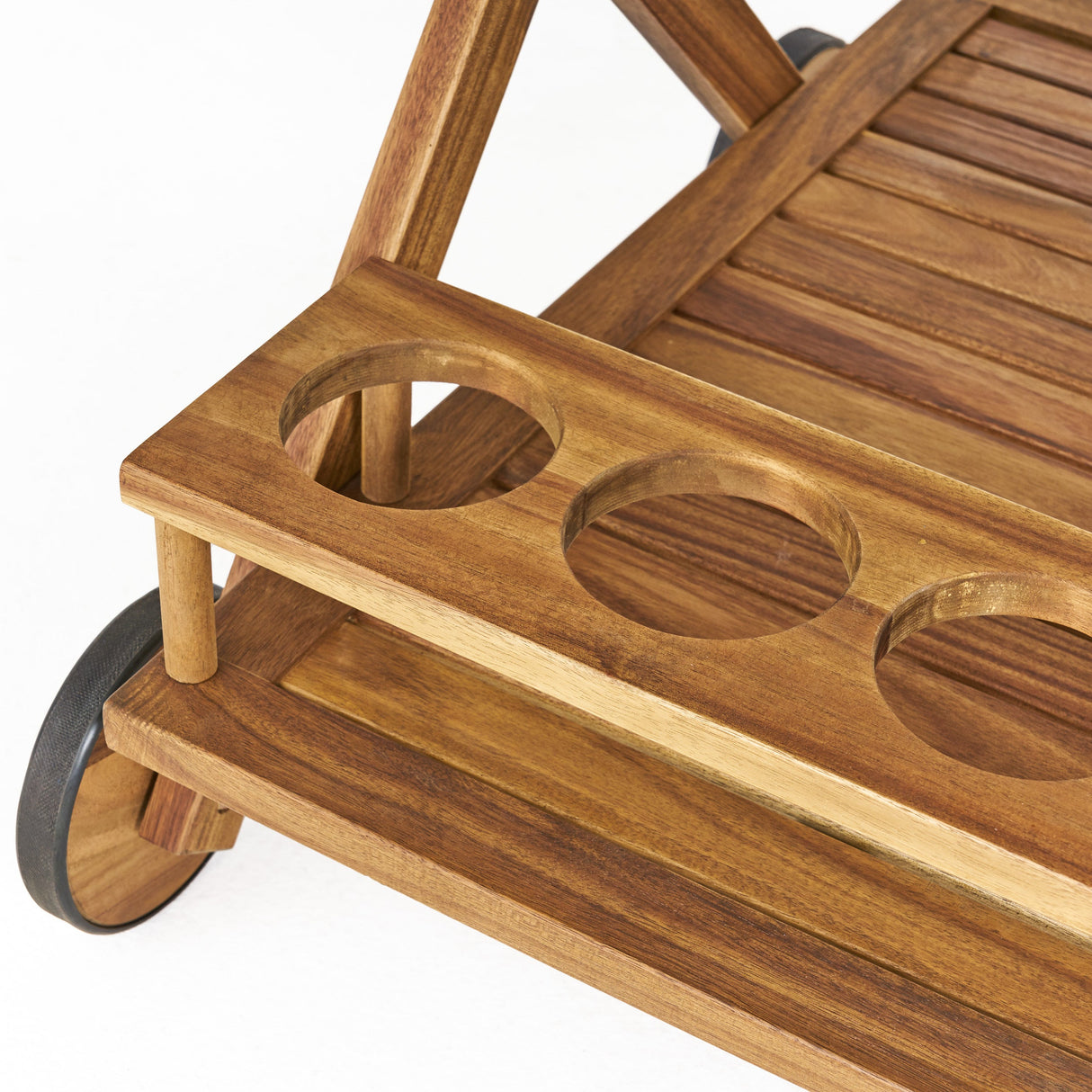 Riviera Bar Cart Natural Stained Acacia Wood Mobile Bar Cart