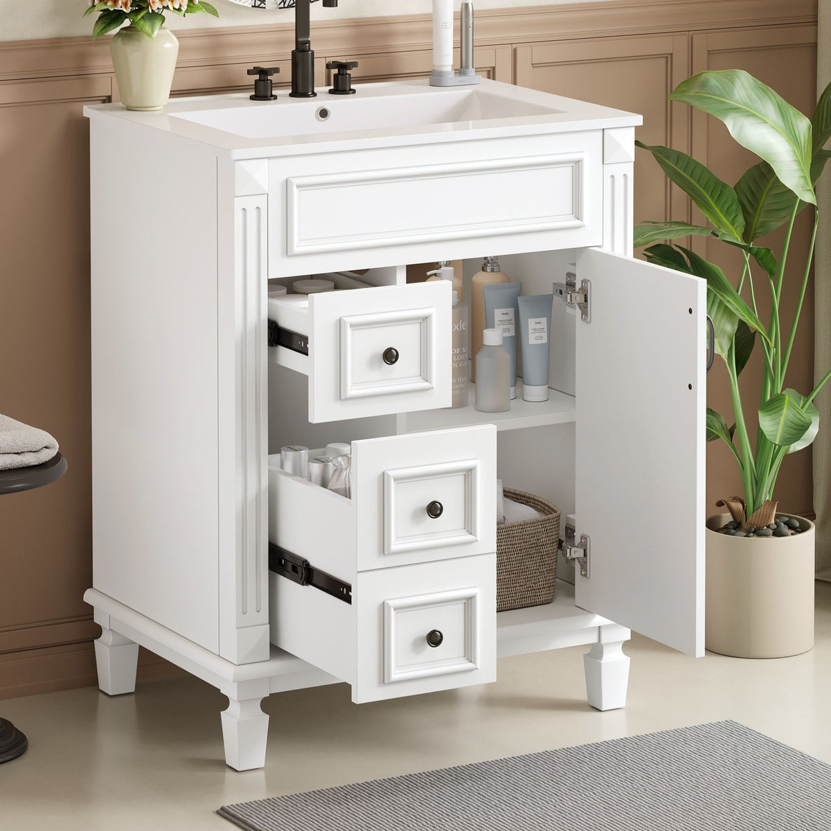 Bathroom Vanity With Sink, Compact Cabinet & 2 Drawers And Adjustable Shelf