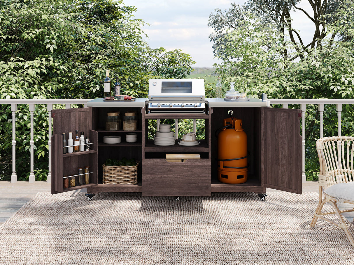 K&K 66.5' Outdoor Kitchen Island for Big Green Egg Grills