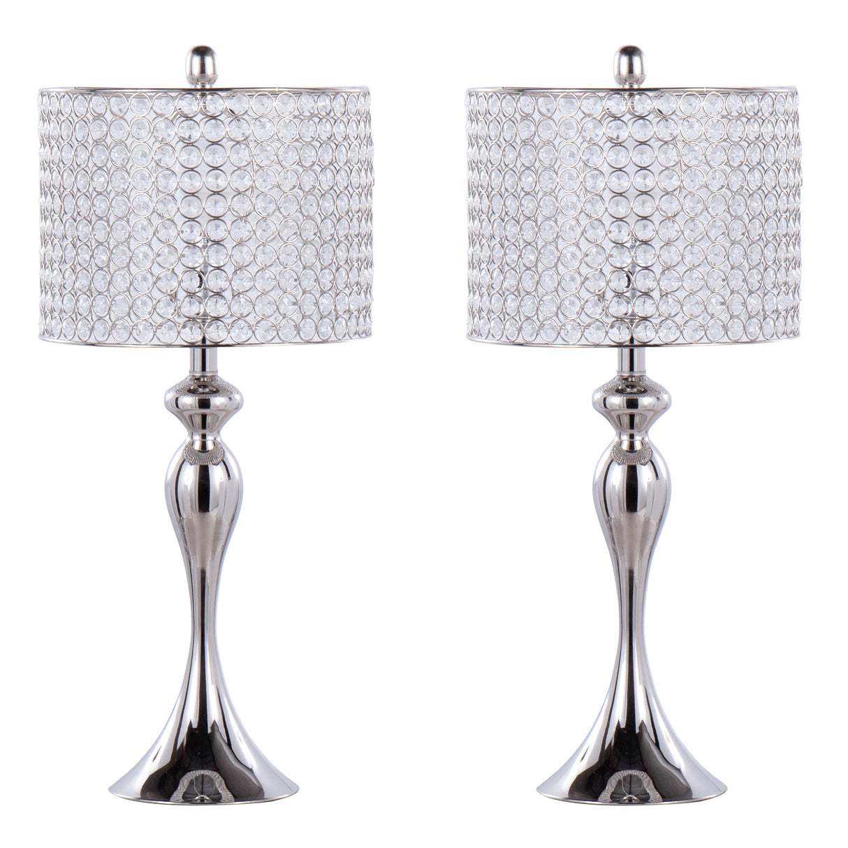 Ashland 27" Contemporary Metal Table Lamp Set in Polished Nickel