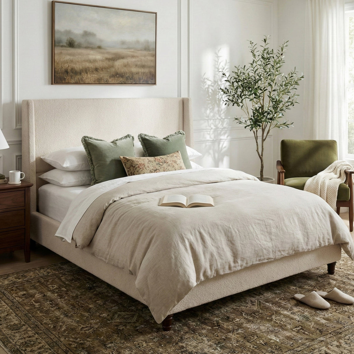 52.7" Tall Wingback Upholstered King Size Platform Bed Frame