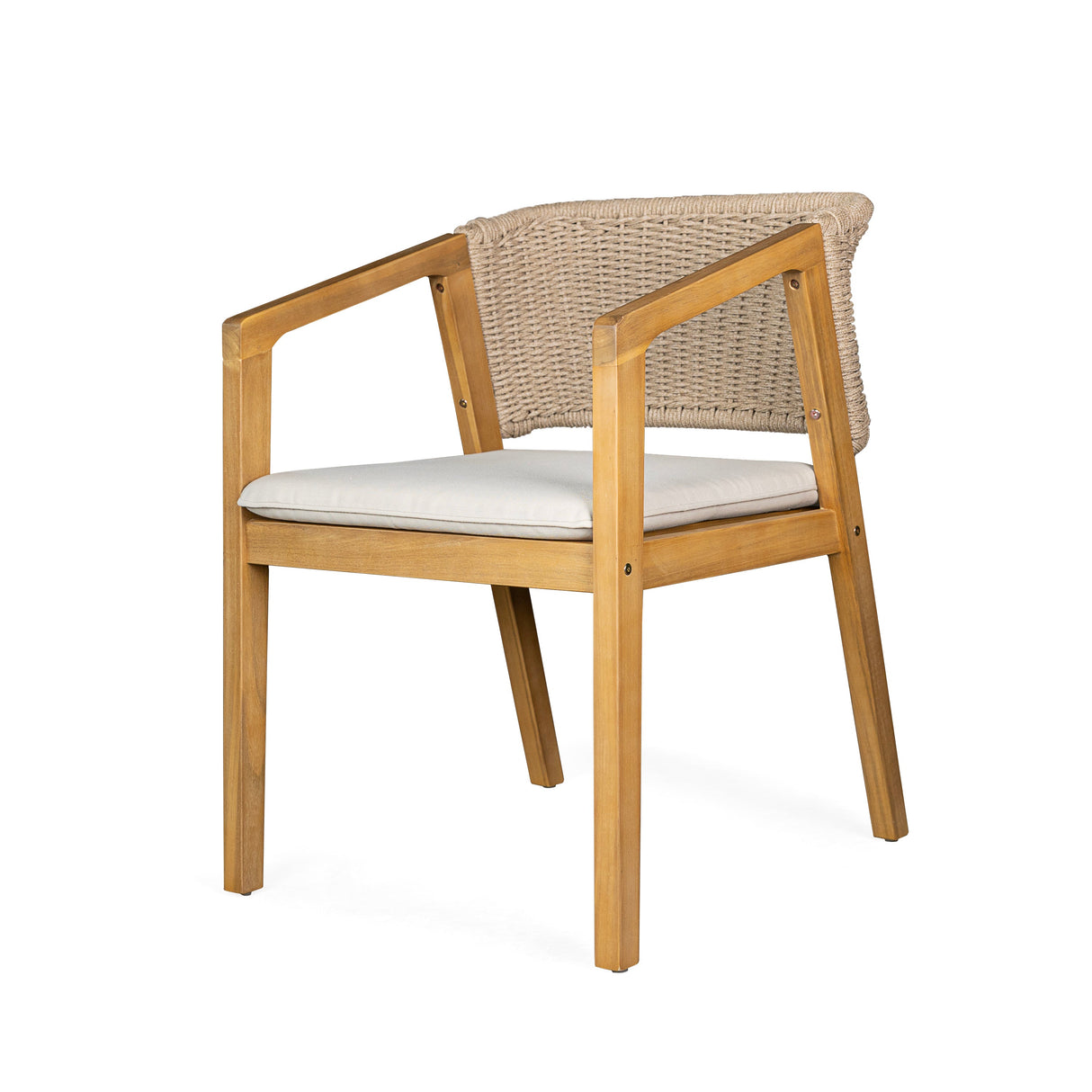 7-Piece Outdoor Dining Set, Acacia Wood Table & 6 Acacia Wood Rope Chairs