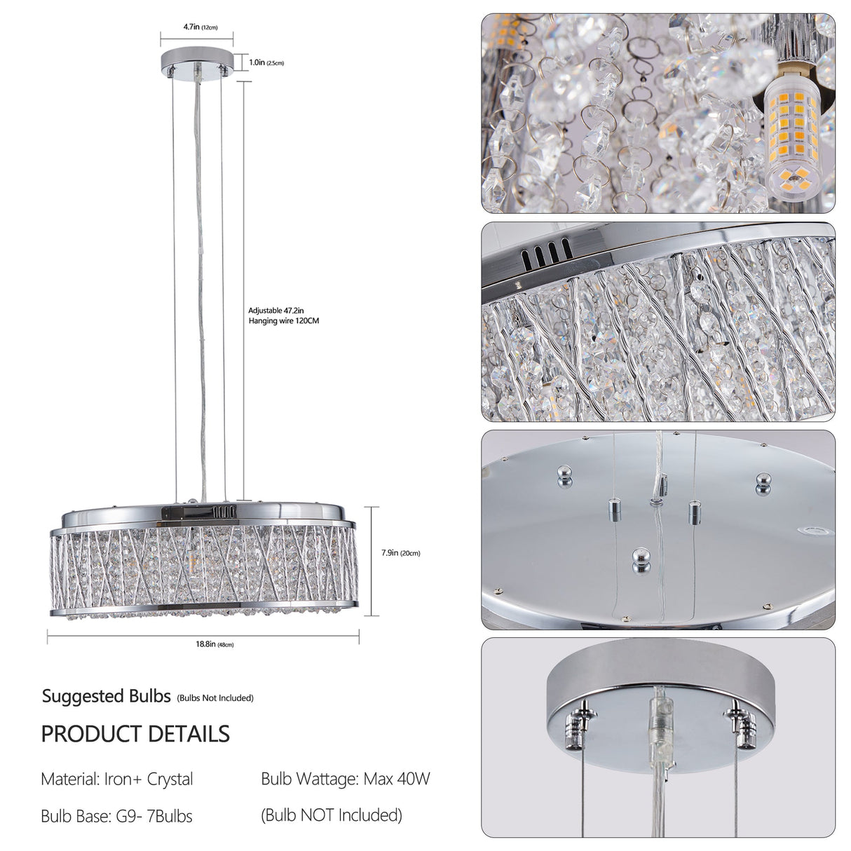 Modern Crystal Chandelier - 19 Inches