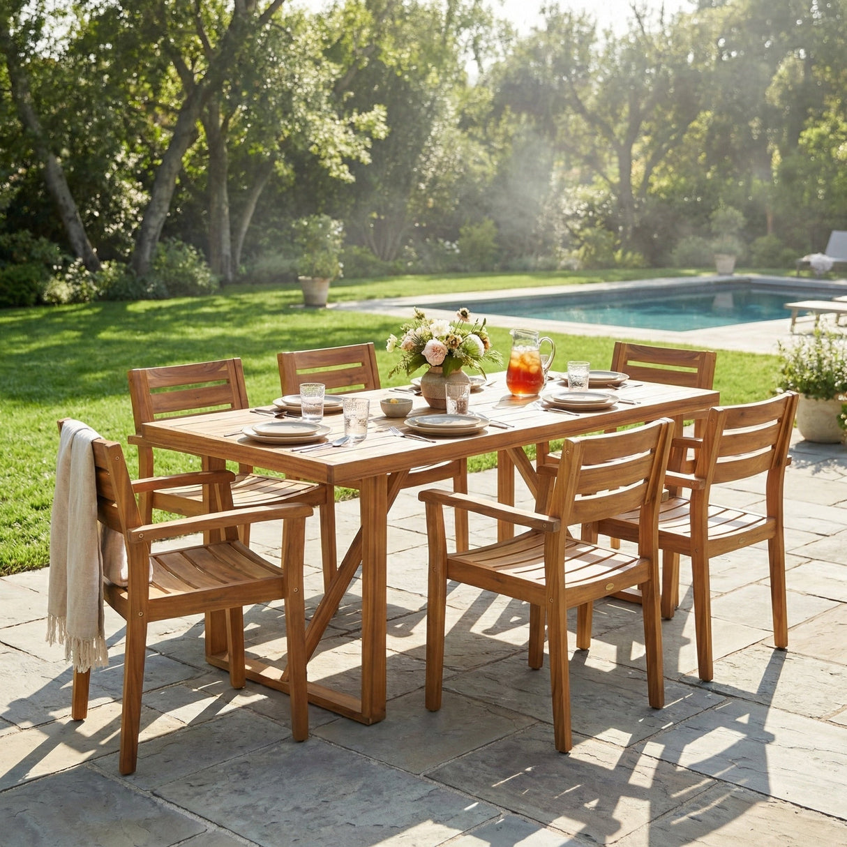 7-Piece Acacia Wood Outdoor Dining Set