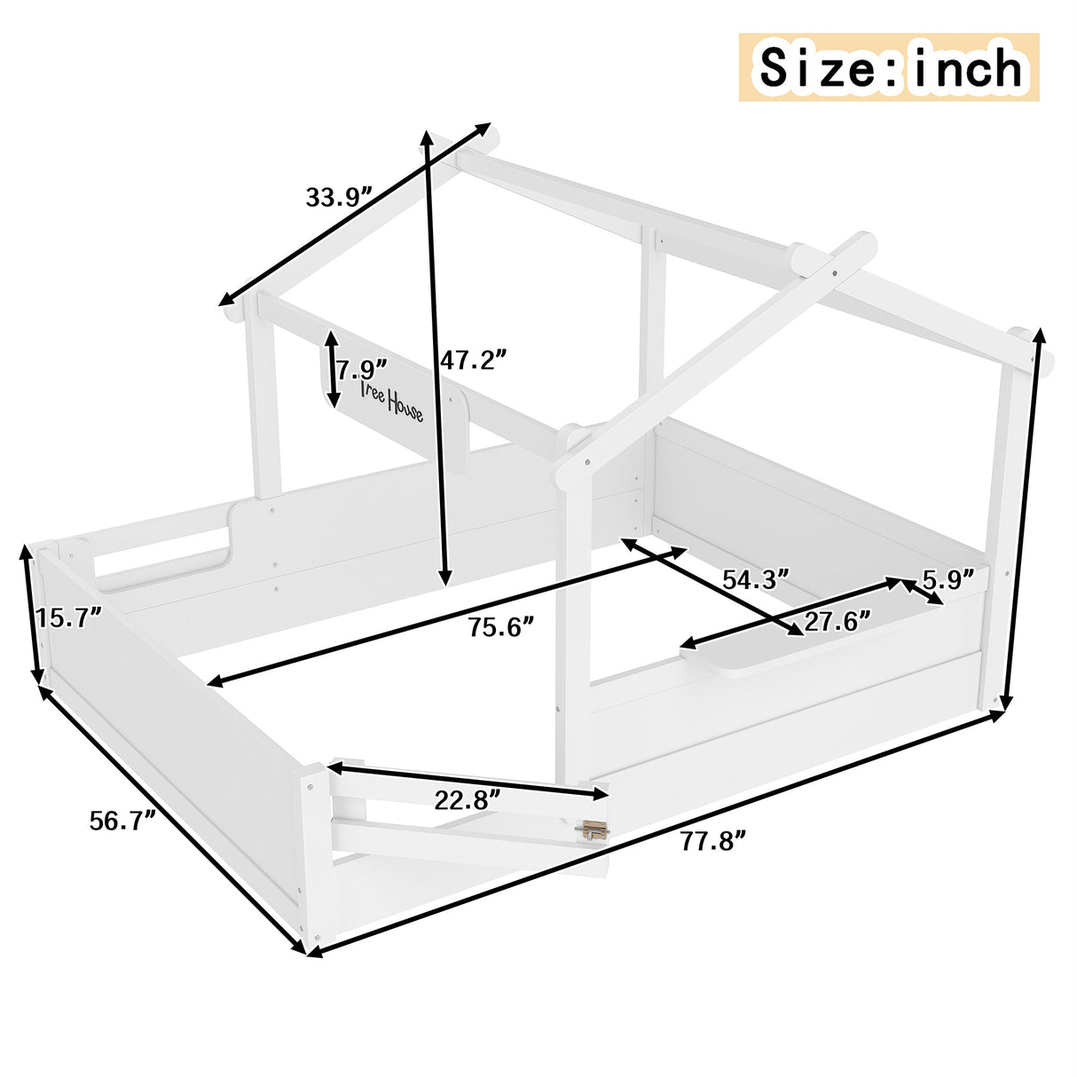 Full Size Floor Bed with Guardrails and Roof
