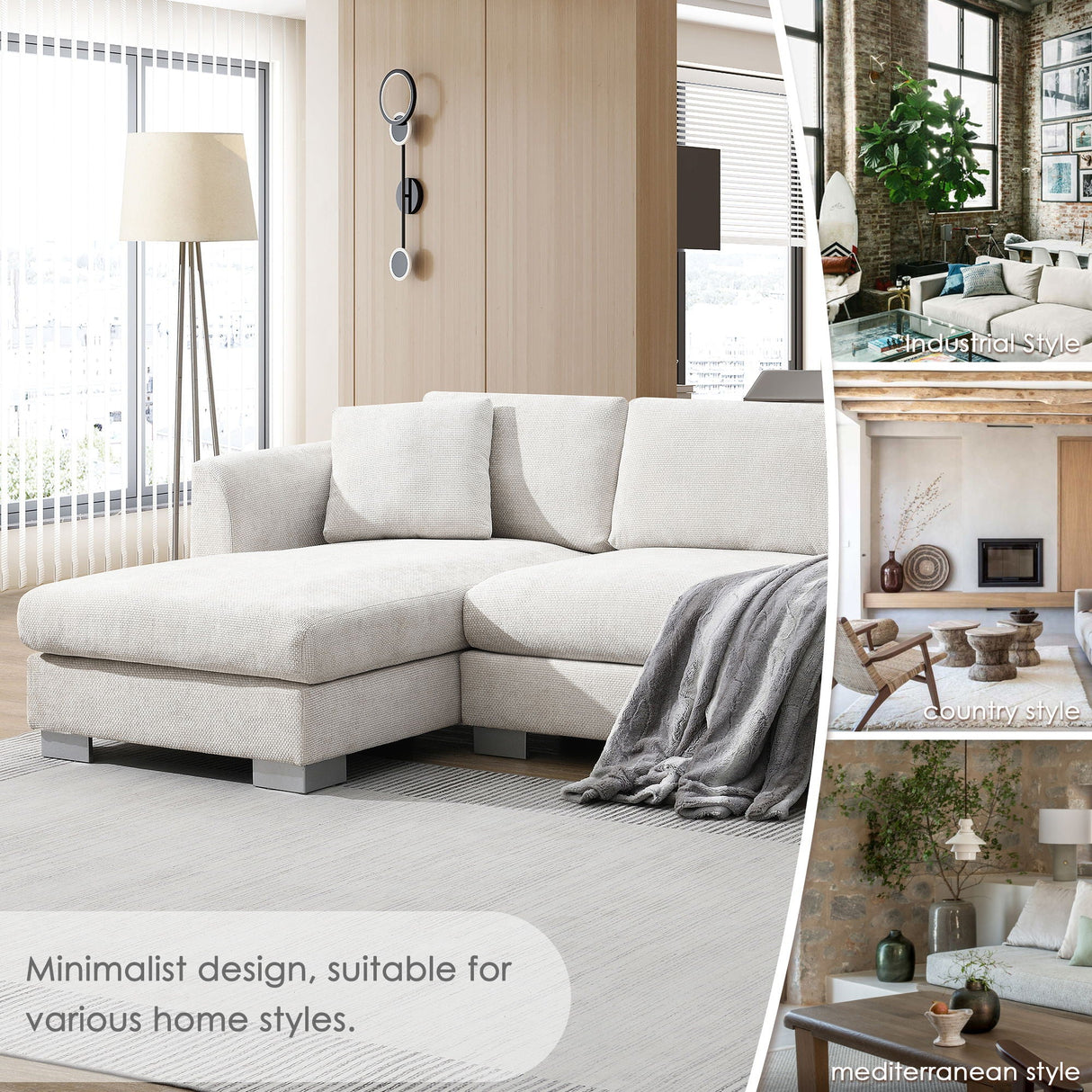 Modern Cloud Sectional Sofa L Shaped Luxury Couch Set With 2 Free Pillows 4 Seat With Oversized Chaise