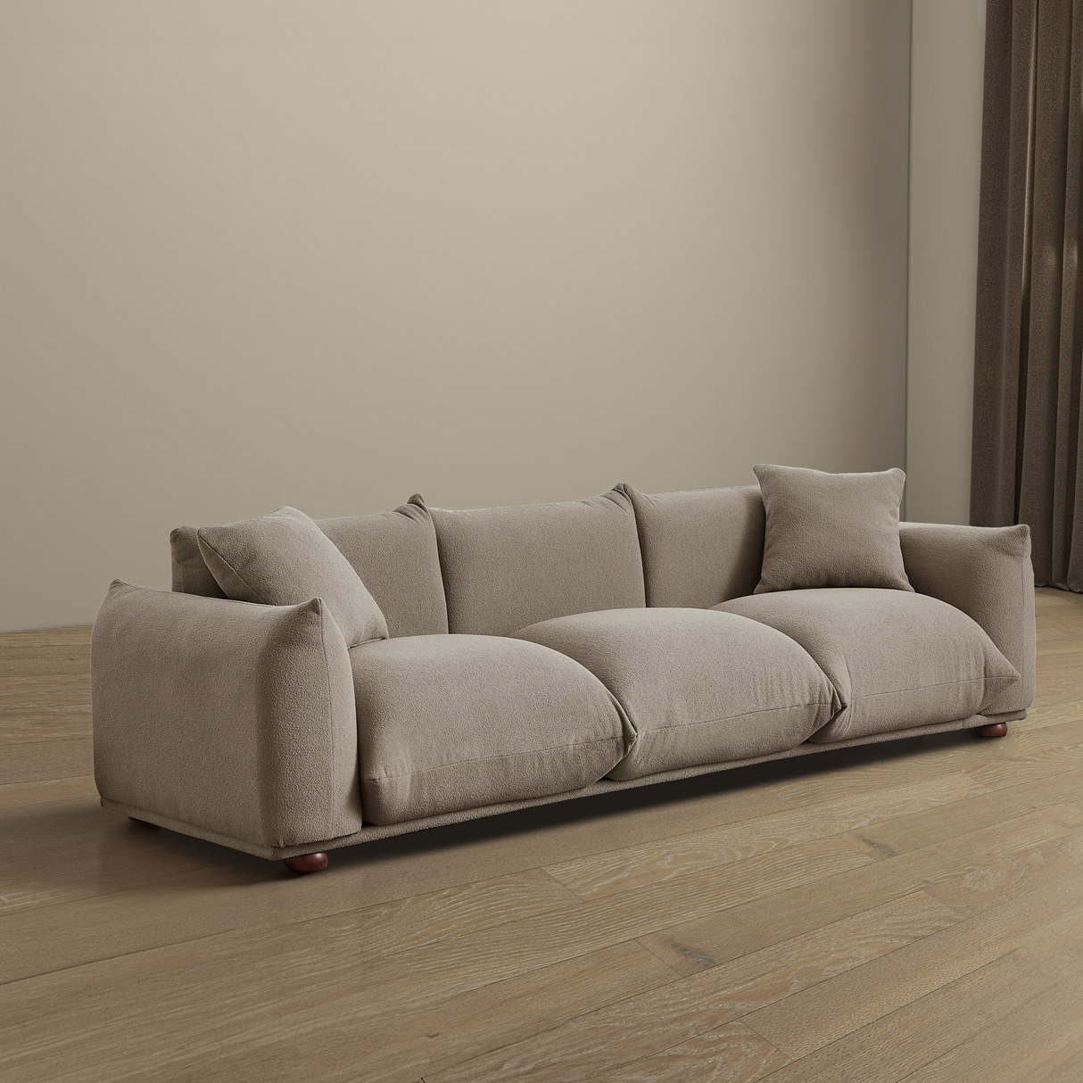 Kely Modern 100'' Mocha Boucle Upholstered Sofa with Solid Wood Legs