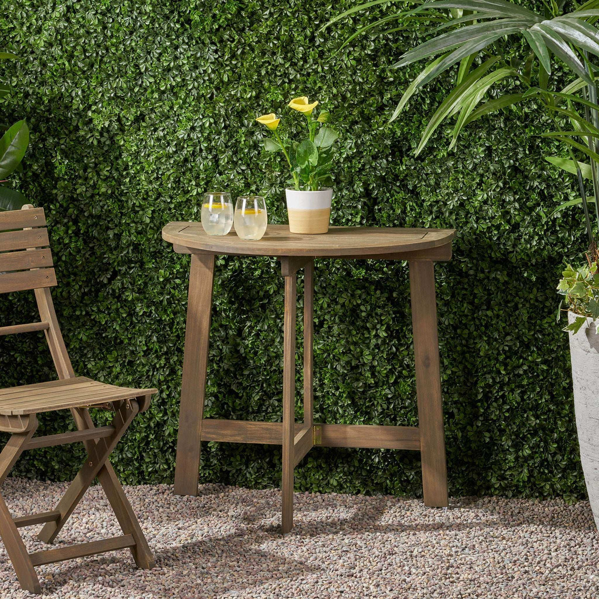 Outdoor Half Round Folding Acacia Wood Bistro Table