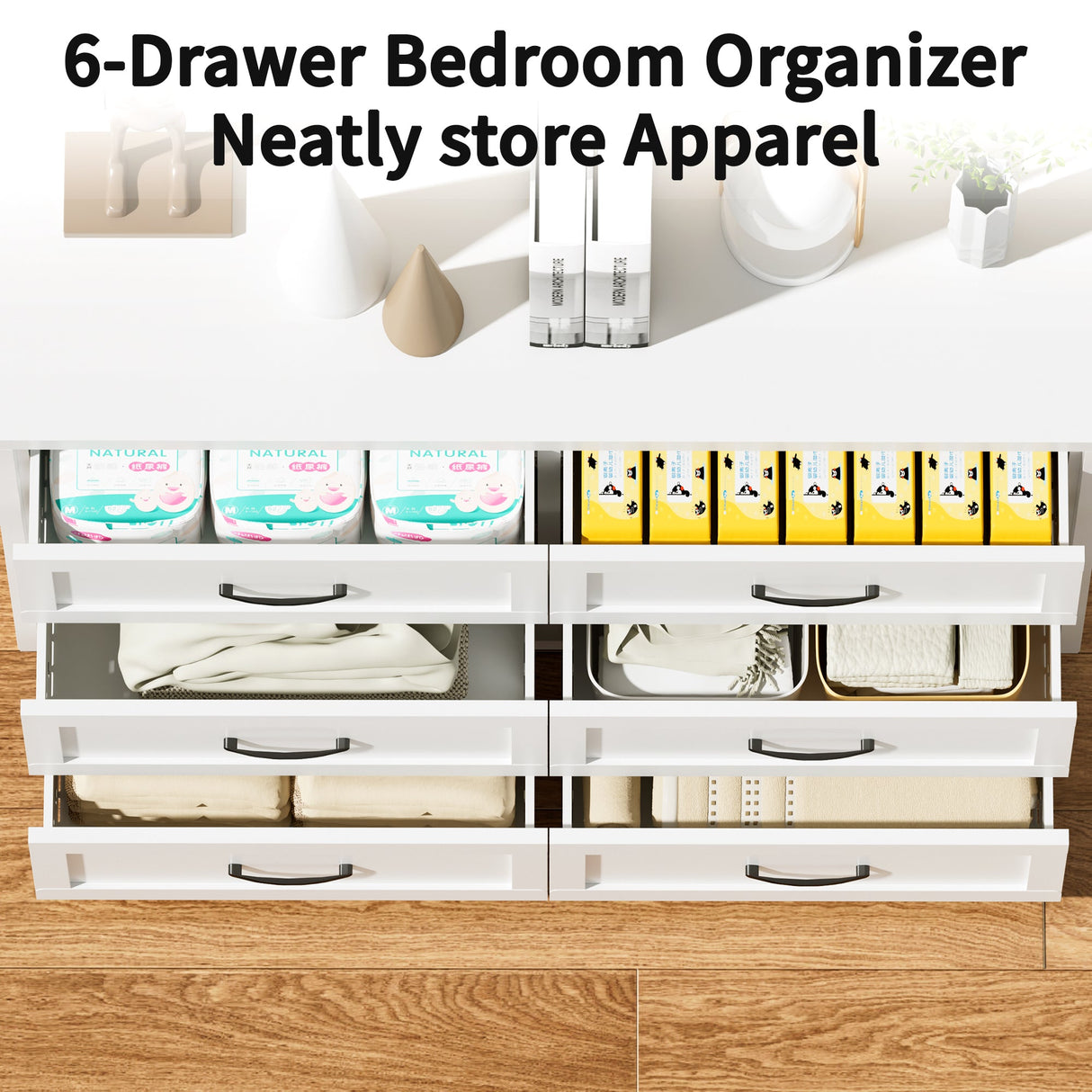6 Drawer Dresser for Bedroom, Modern Metal Storage Chest