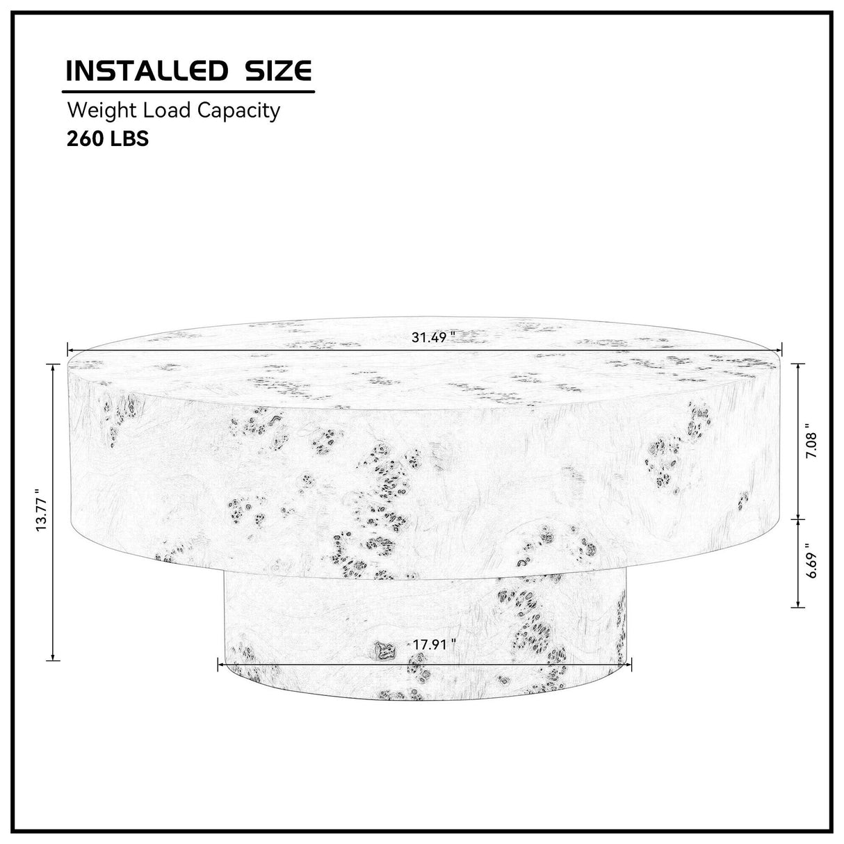 31.49'' Burl Wood Veneer Round Coffee Table