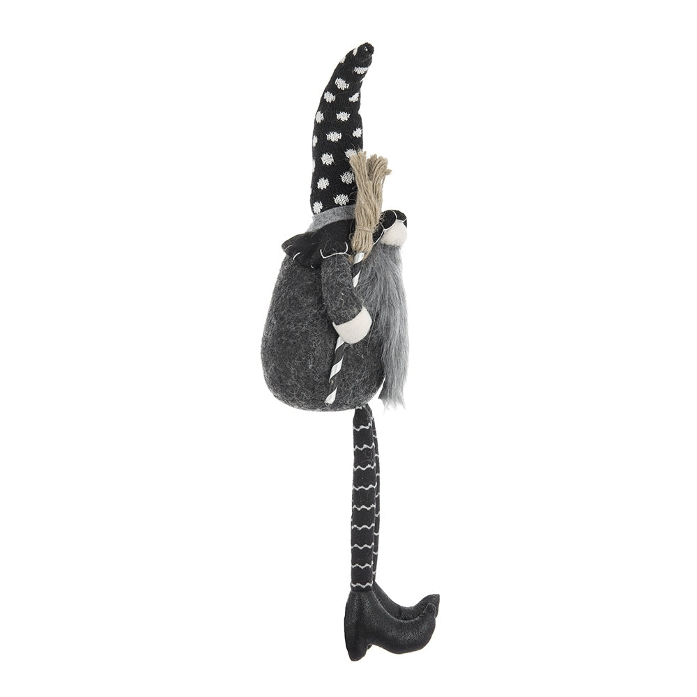 Black Halloween Gnome – 25'' Fabric Decor with Broomstick & Dangly Legs