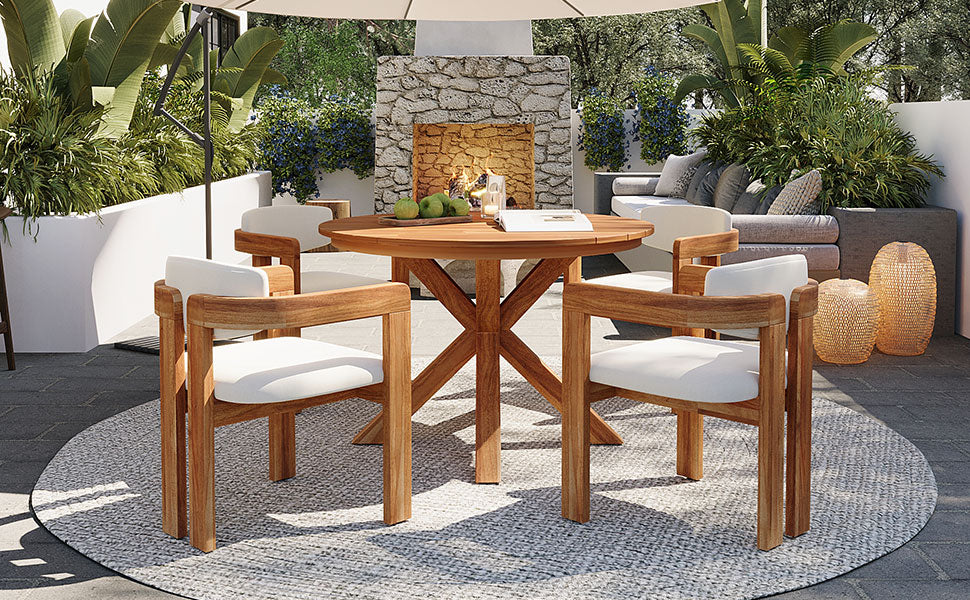 5-Piece Outdoor Acacia Wood Round Dining Set