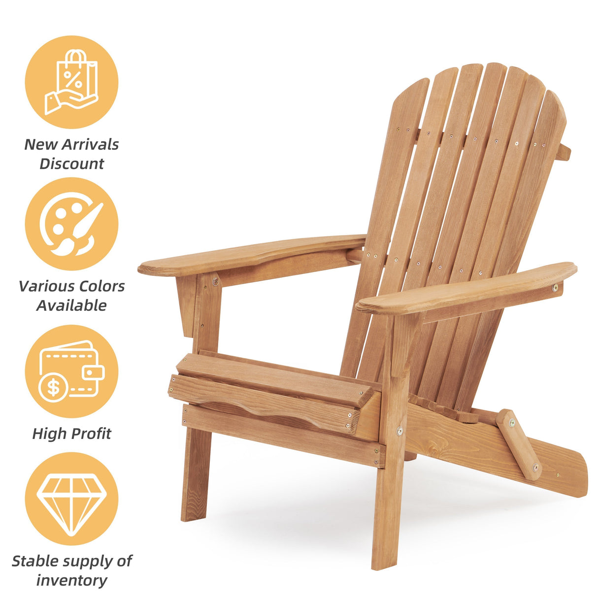 Wooden Outdoor Folding Adirondack Chair Set of 2, Honey Brown
