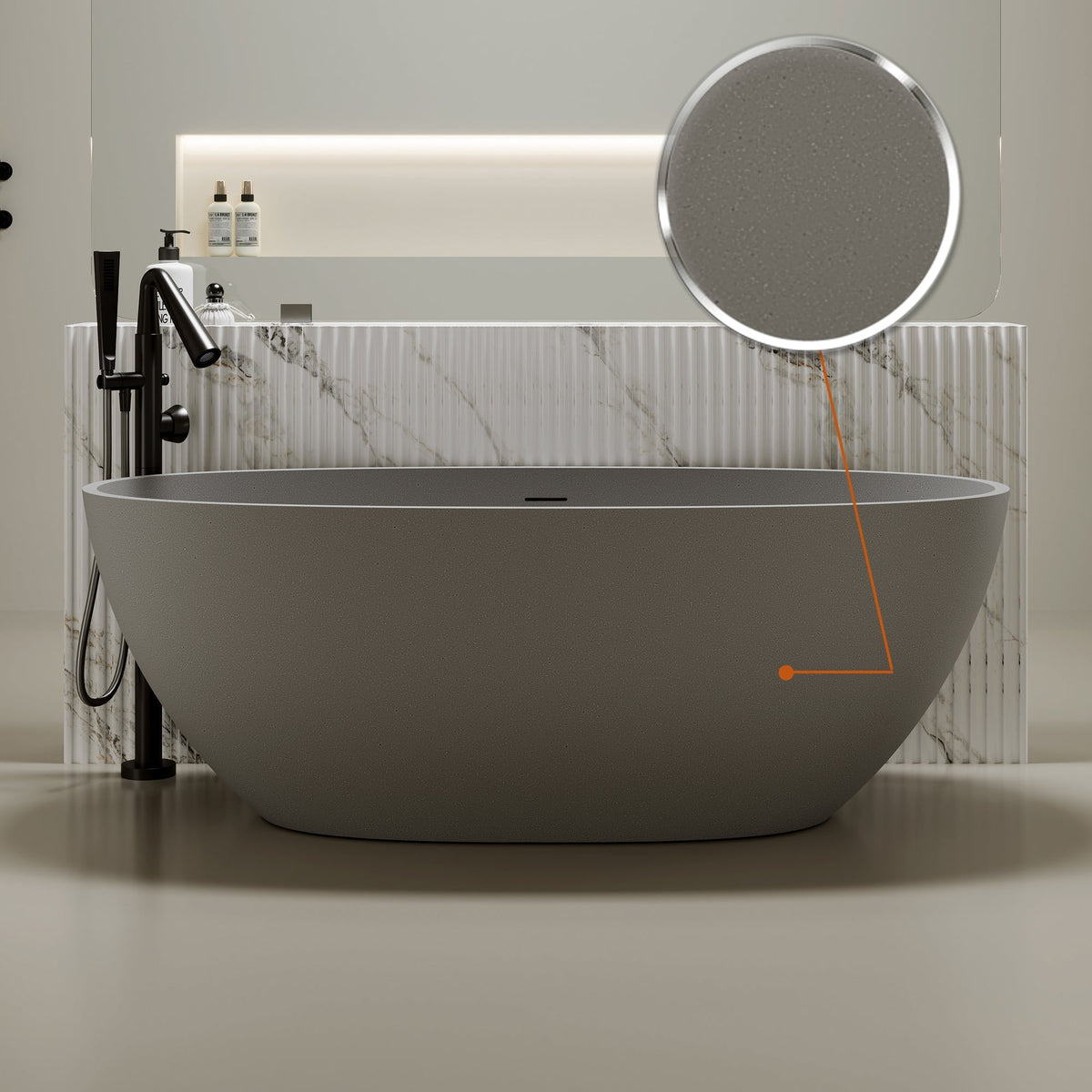 63" Freestanding Bathtub Resin Stone Soaking Bathtub