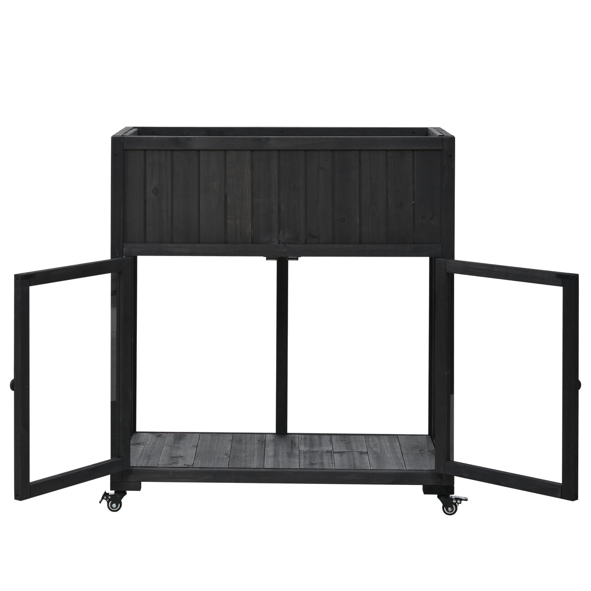 TOPMAX Patio Mini Wood Cold Frame Greenhouse with Wheels