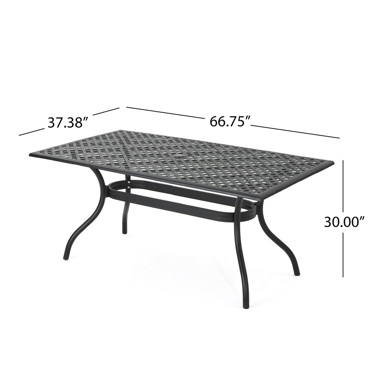 Outdoor Aluminum Dining Table with Lattice Design and Center Umbrella Hole - Black