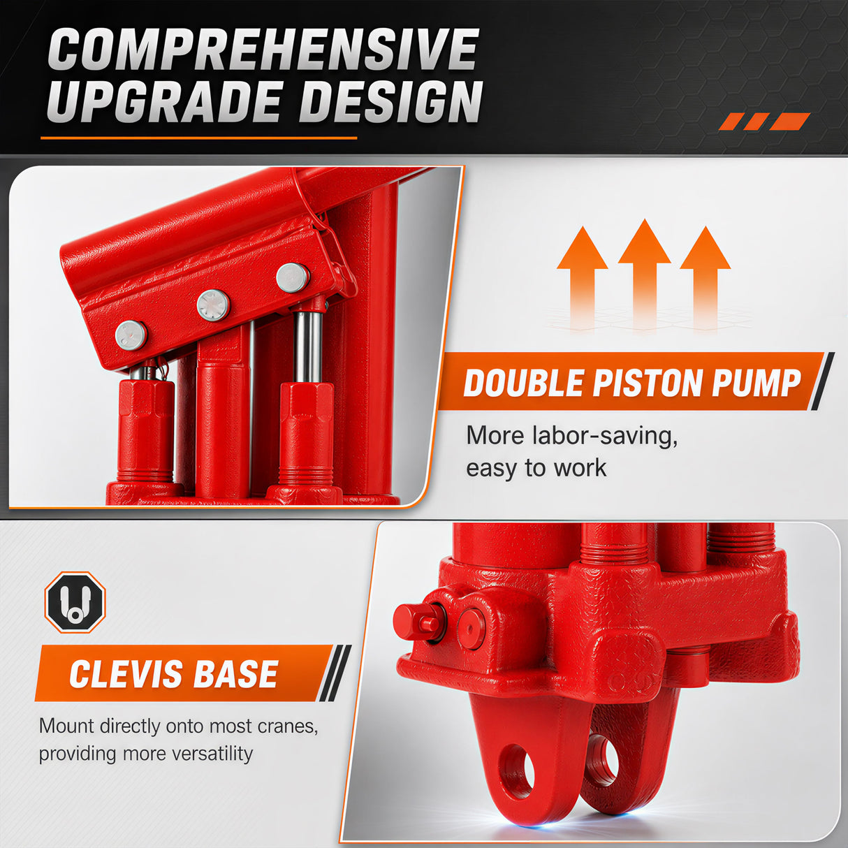 8 Ton Hydraulic Long Ram Jack - Dual Double Piston Pump, Clevis Base