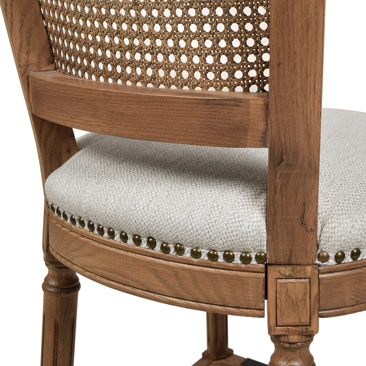 Armless Bar Stool with Nailhead Trim and Rattan High Back