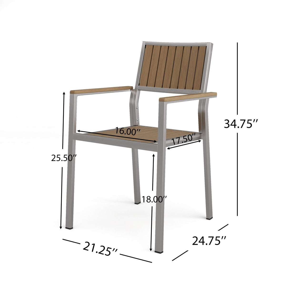 Stylish Modern Faux Wood & Aluminum Outdoor Dining Chairs (Set of 2)