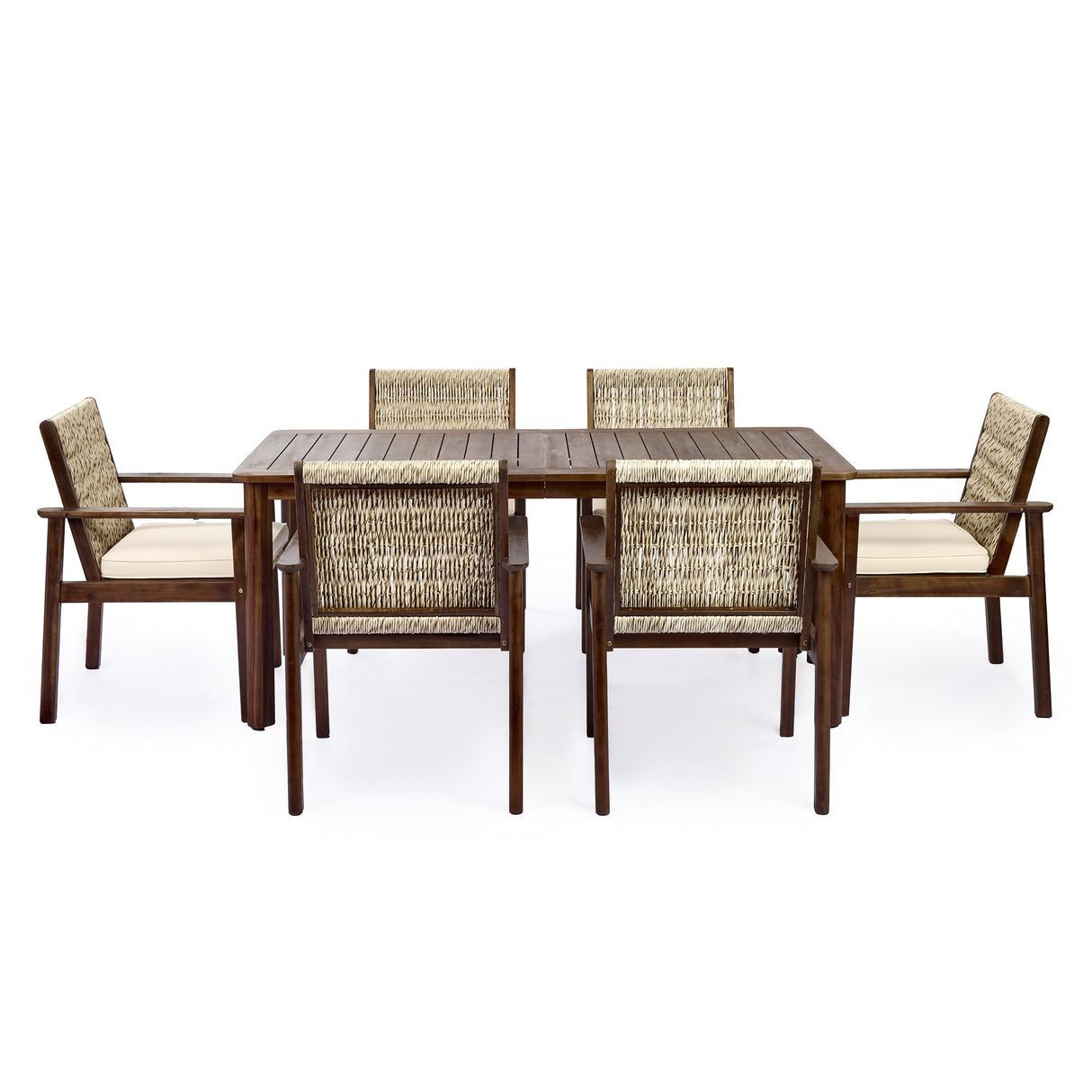 7 Piece Outdoor Acacia Wood Dining Set With Cushions