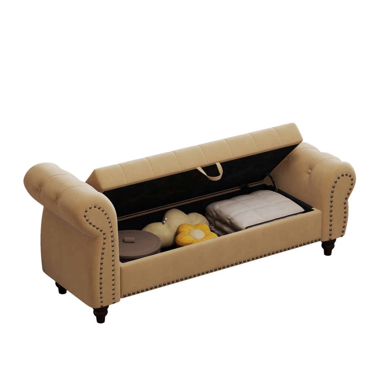 64.5' Bed Bench Velvet Upholstered with Storage and Tufted Nails