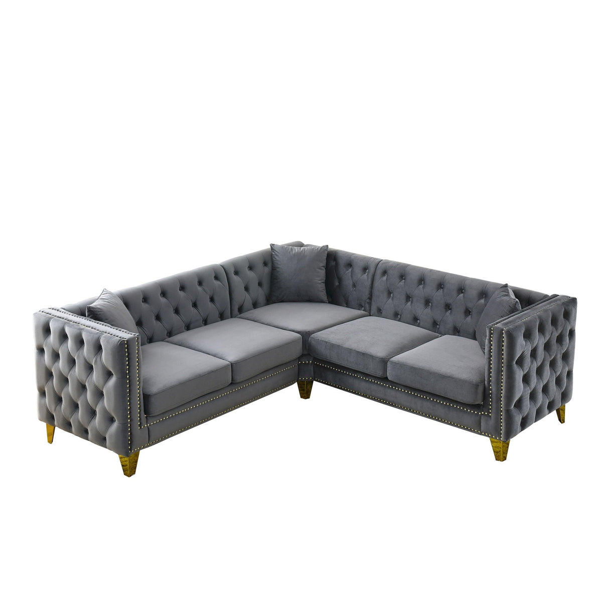 L-Shaped Corner Sofa, 5 Seater Sectional With Tufted Design