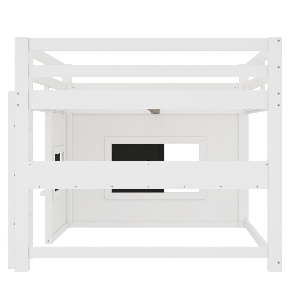 Full Size Loft Bed With Sliding Chalkboard & Bookshelf