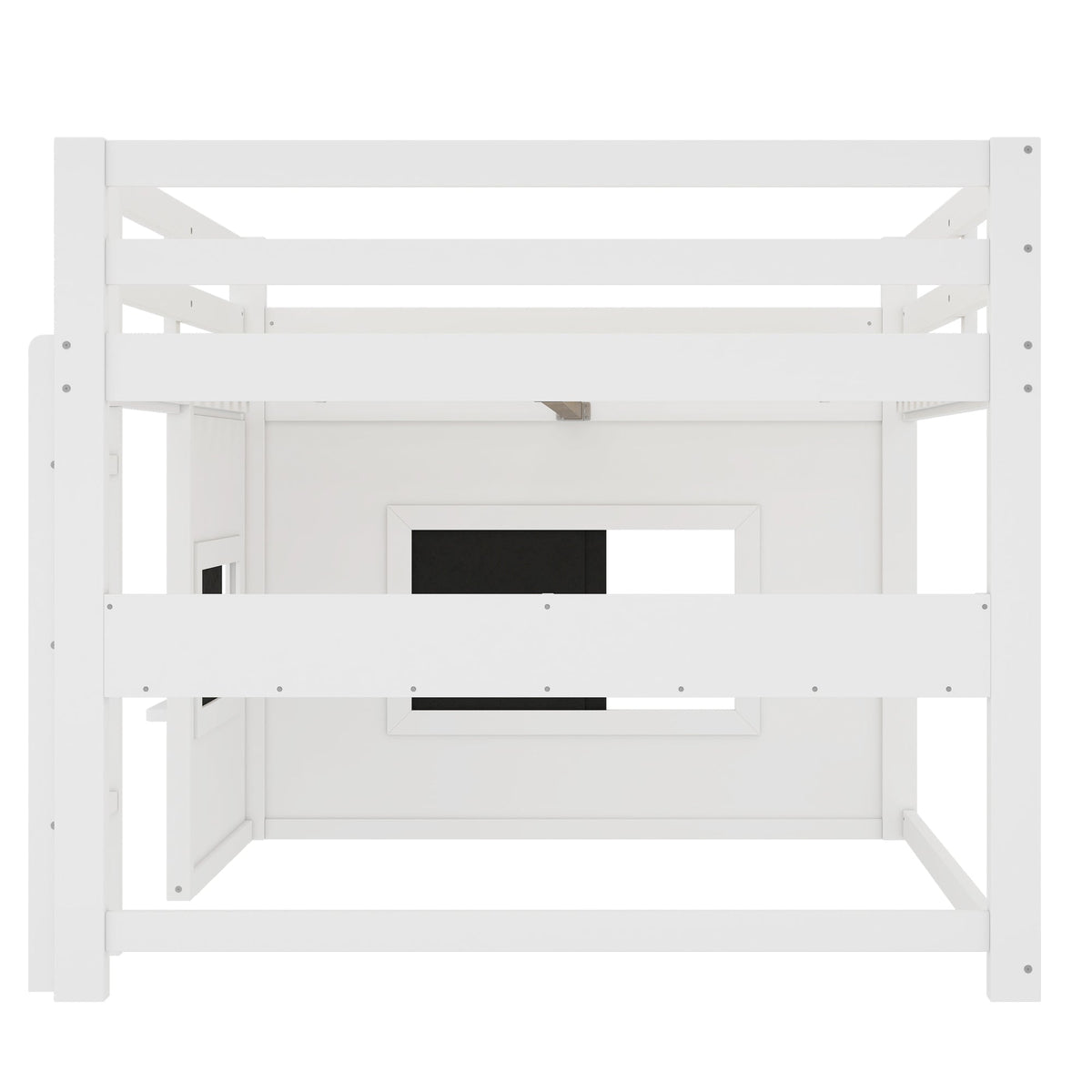 Full Size Loft Bed With Sliding Chalkboard & Bookshelf