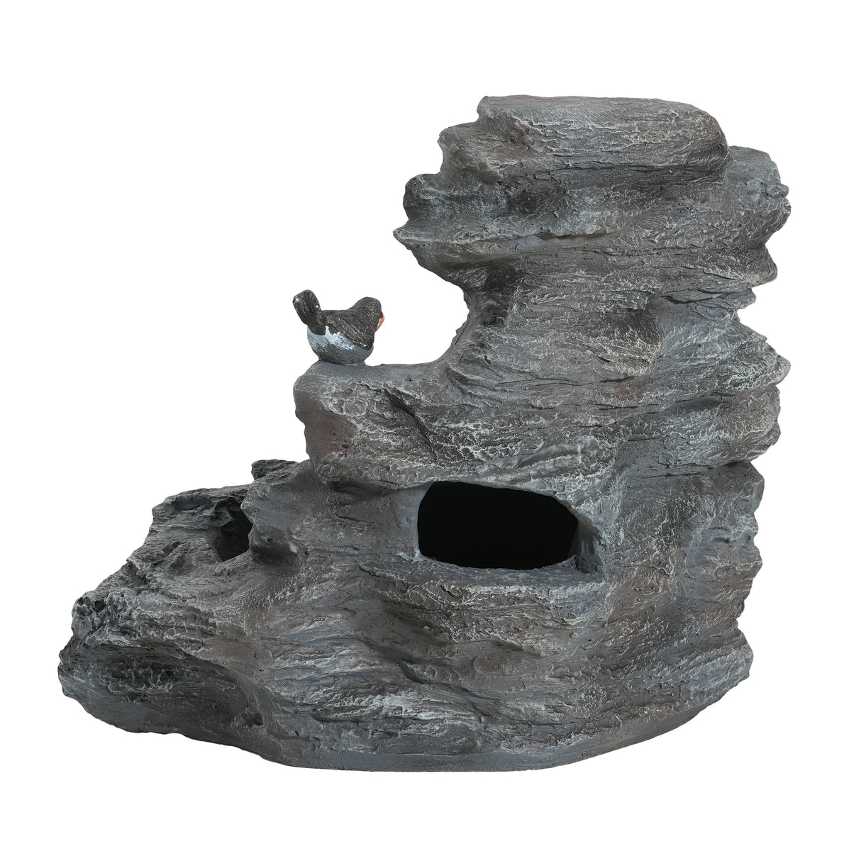 4-Tiered Gray Concrete Rock Waterfall Fountain with LED Lights