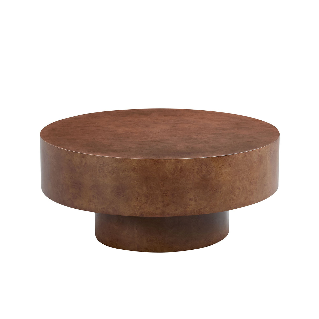 31.49'' Faux Burl Wood Pattern Round Coffee Table with Sturdy Pedestal