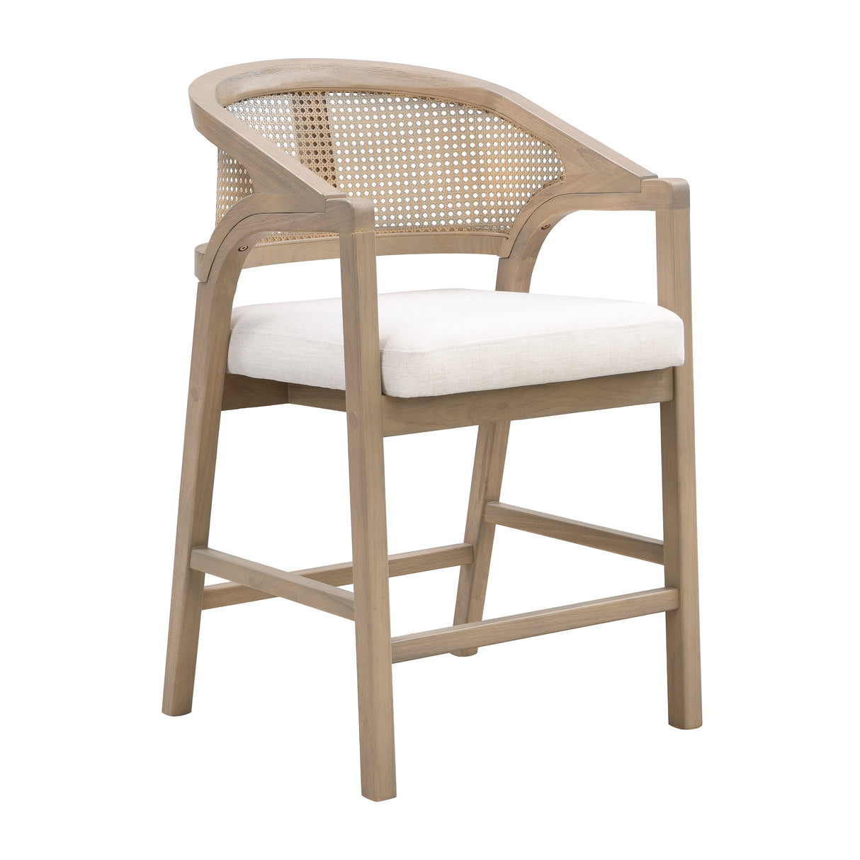 Wooden Frame Counter Stool With Rattan Back - Set of 2