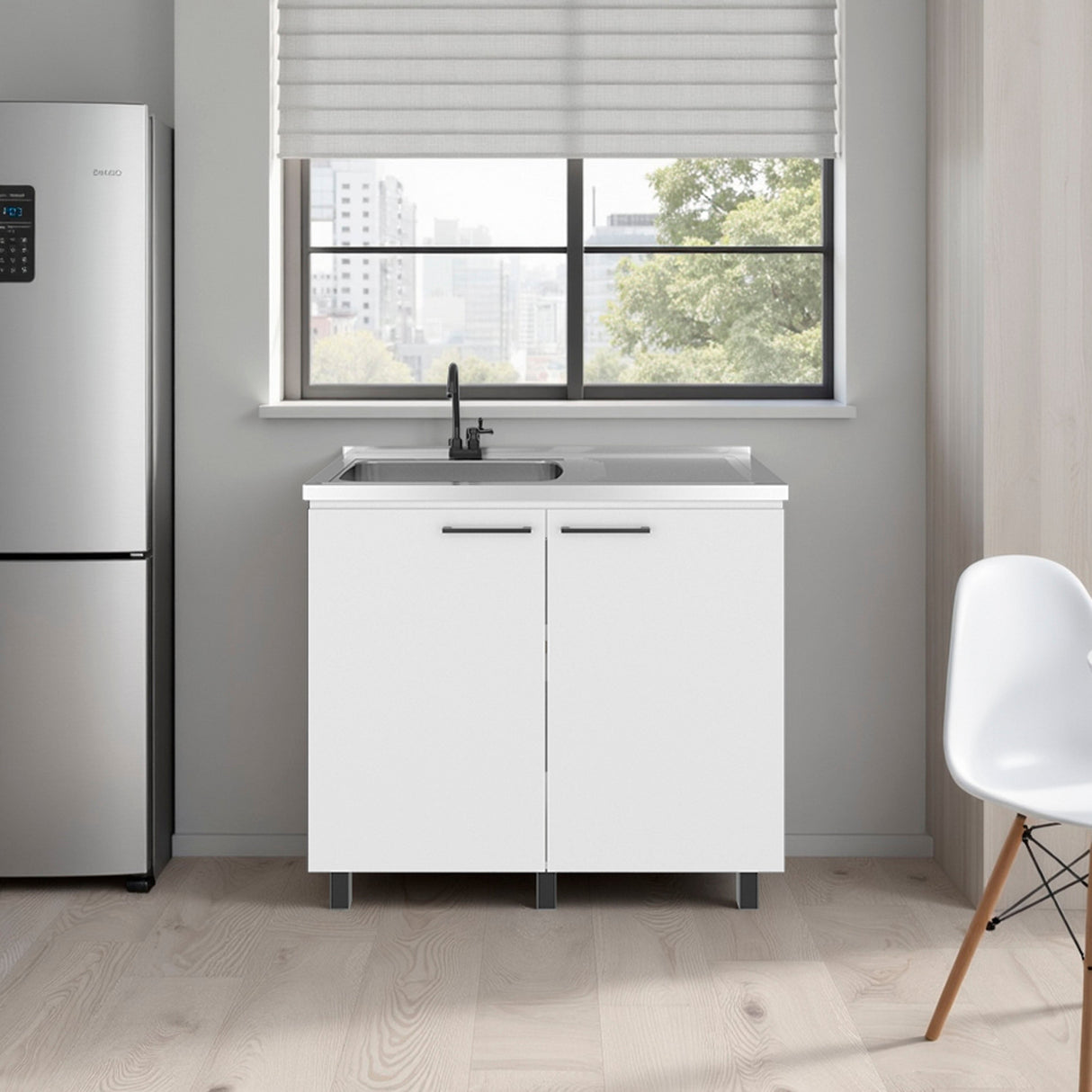 Gold Utility Sink Cabinet with 2 Doors and 3 Shelves
