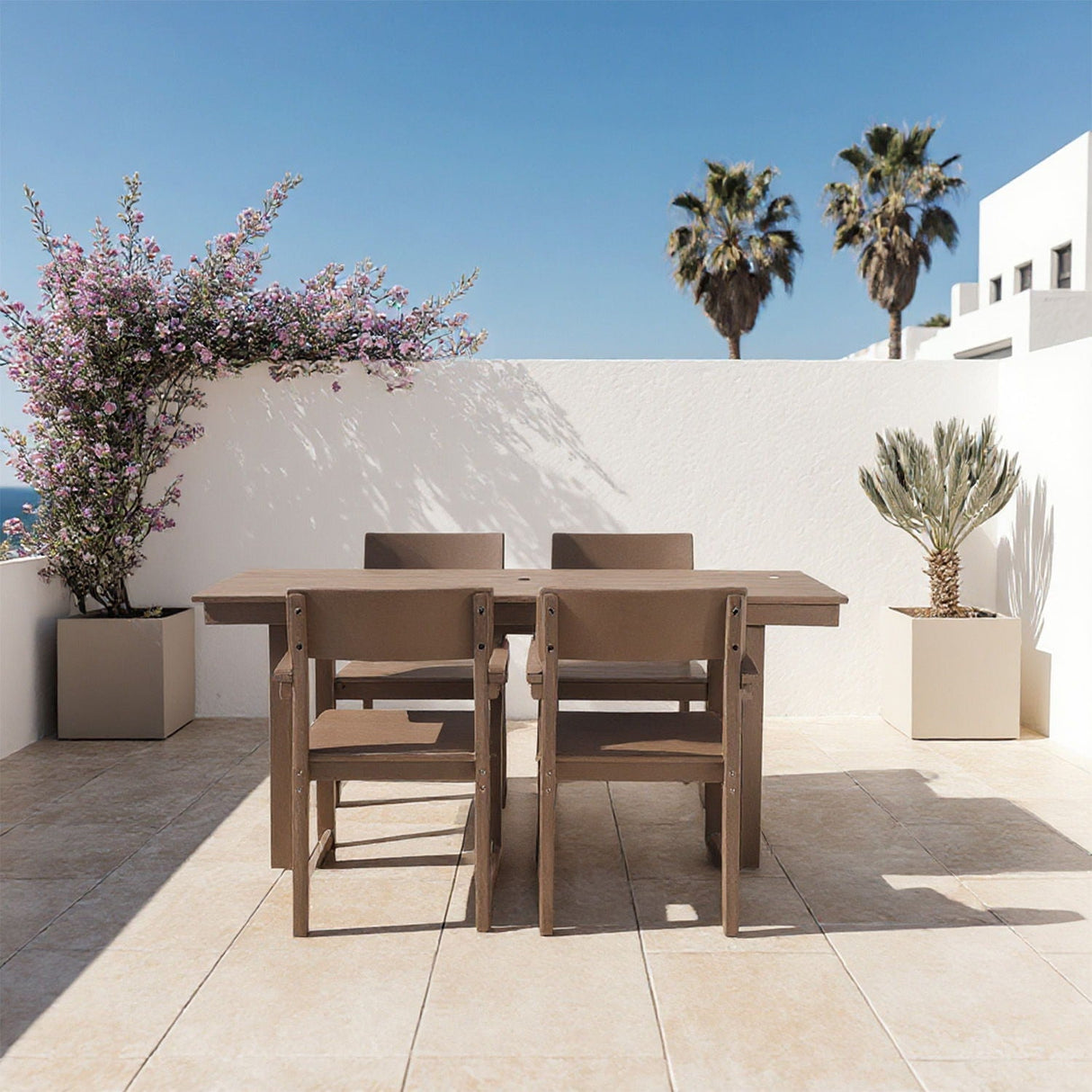 5 Piece Outdoor Dining Set, Table With Umbrella Hole And 4 Armrest Chairs