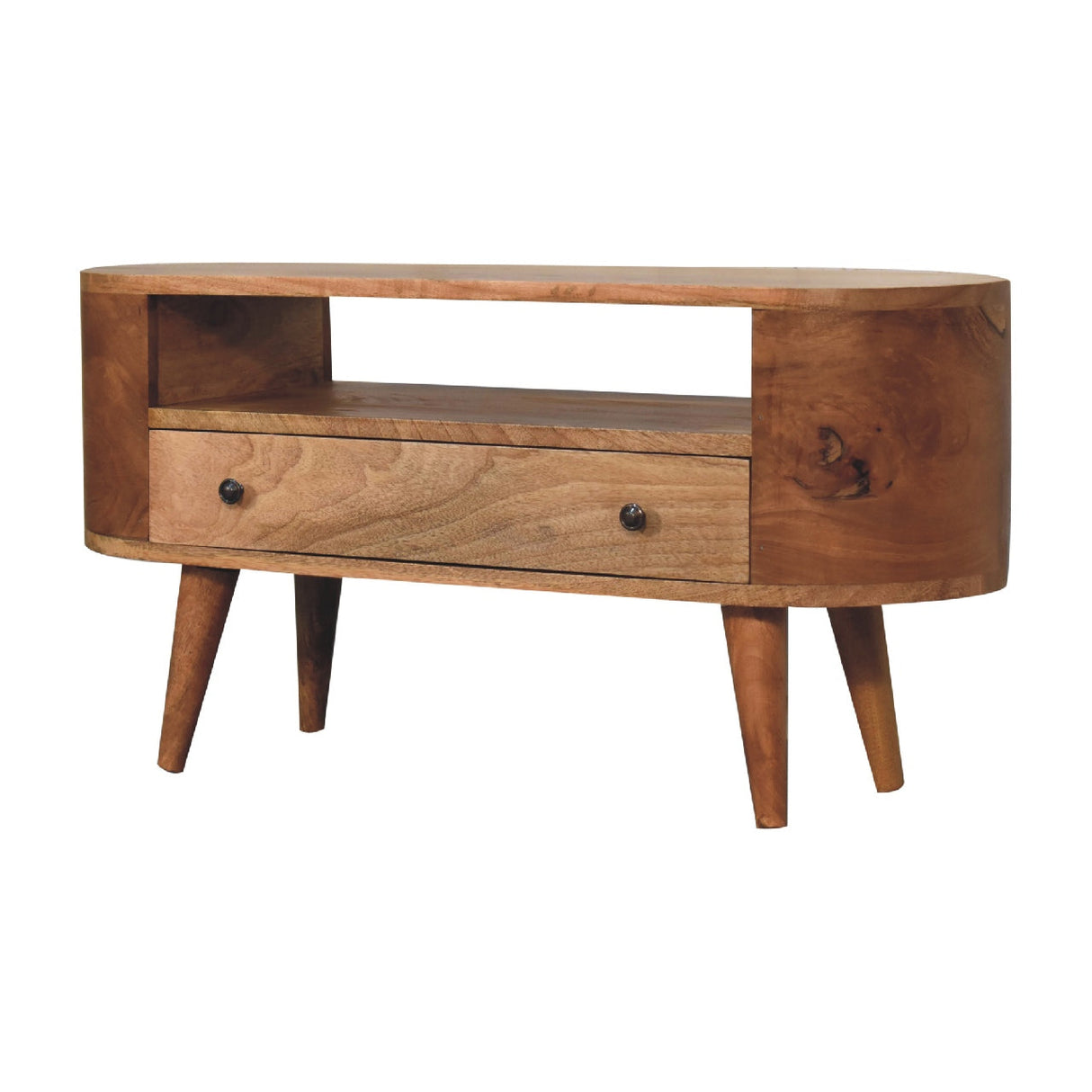 Solid Wood Mini Rounded Entertainment Unit, Nordic Legs
