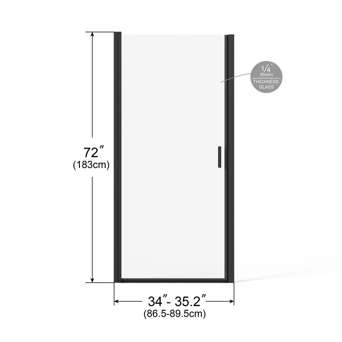 Pivot Shower Door, Tempered Glass, Semi Frameless