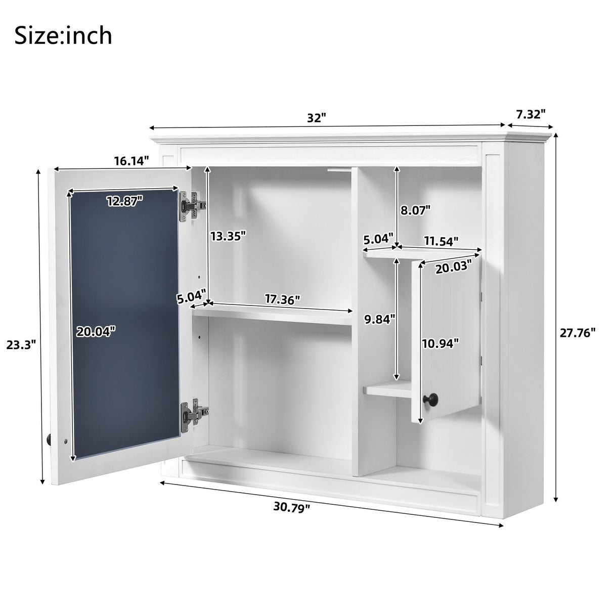 Wall-Mounted Bathroom Cabinet With Mirror and 3 Shelves - White
