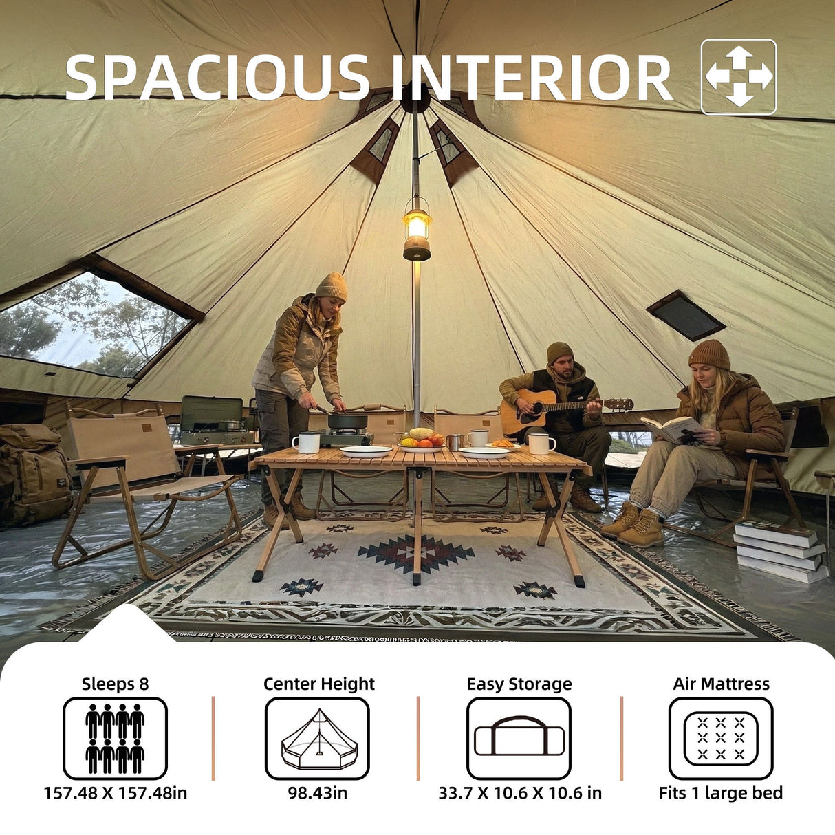 4 Season Bell Tent 13.1FT, Beige Waterproof Glamping Yurt Tent