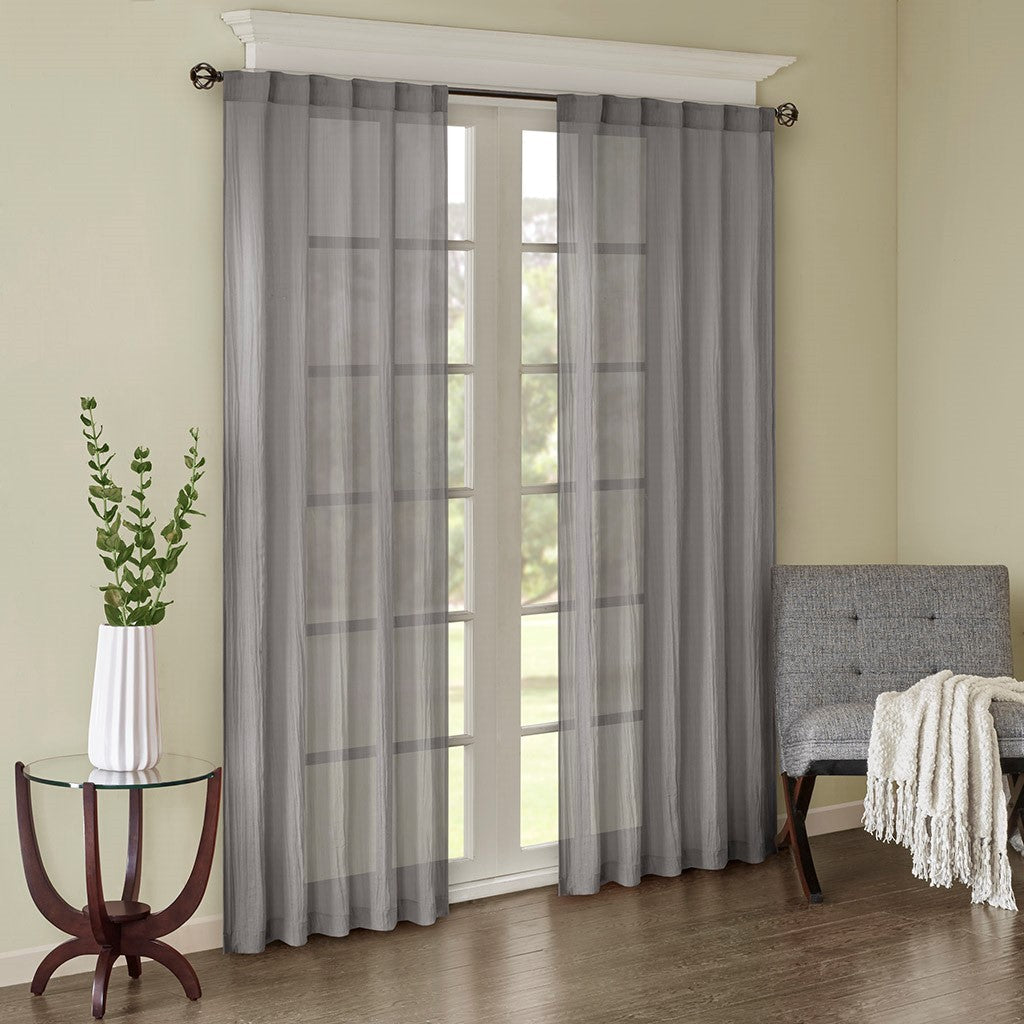 Solid Crushed Curtain Panel Pair (2 Pcs Window Panels) - Grey