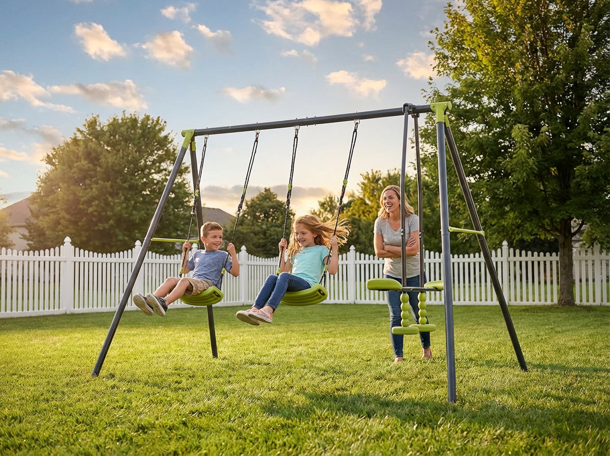 Triple Children Metal Safe Swing Set