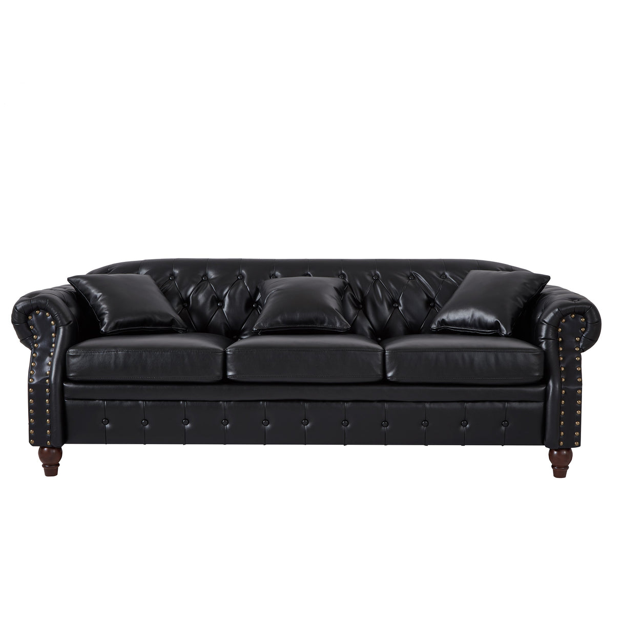 85.8' Living Room Chesterfield Sofa Classic Tufted Design Faux Leather PU Upholstered Sofa with Storage (Black)
