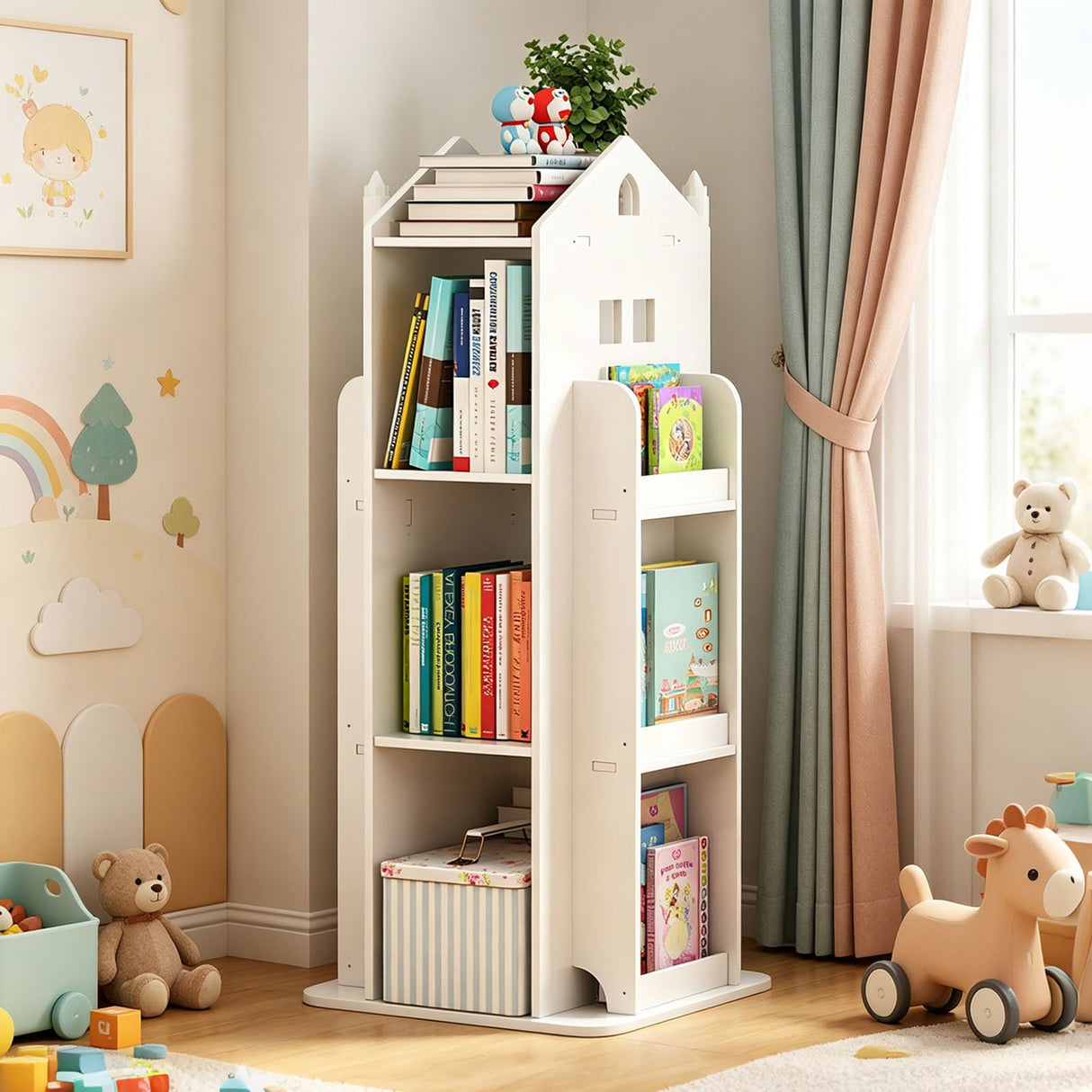 4-Tier Rotating Bookshelf for Bedroom and Living Room