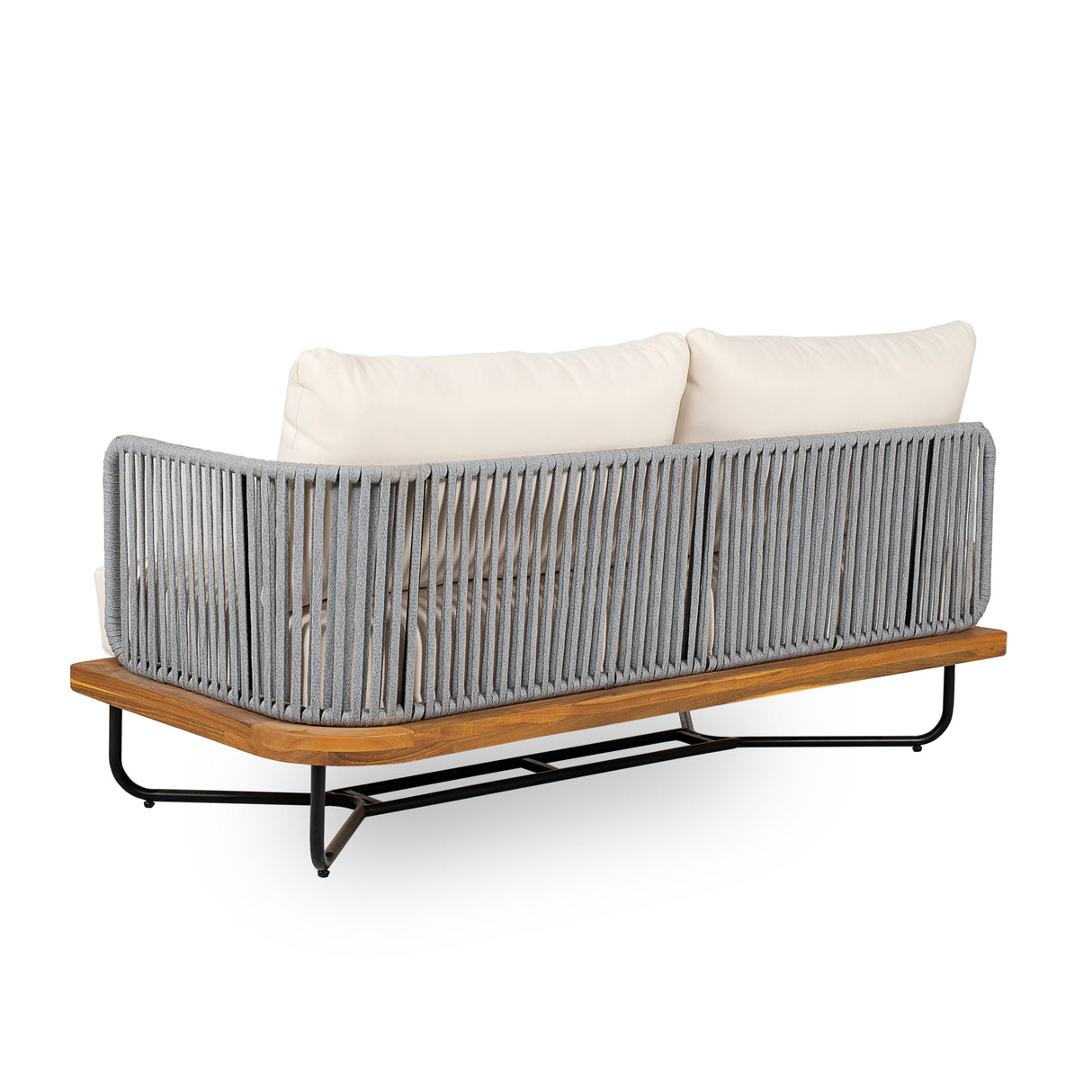 Lucca Outdoor 6 Seaters Acacia Wood and Rope Woven Patio Conversation Set