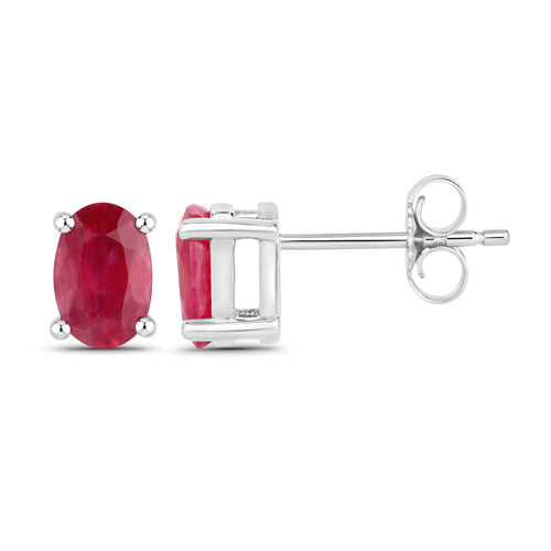 1.04 Carat Genuine Ruby 10K White Gold Earrings