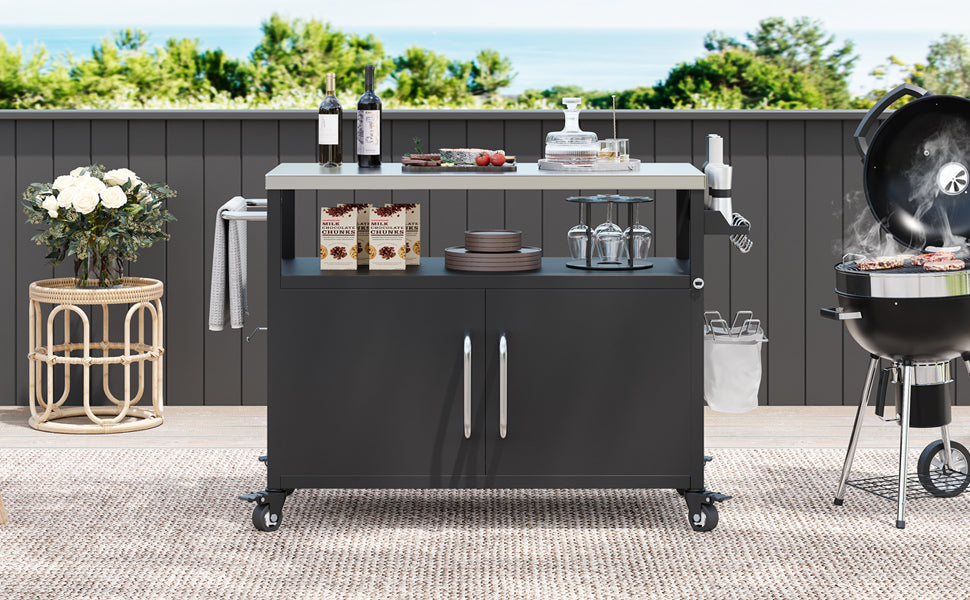 K&K 54.5" Outdoor Kitchen Island with Stainless Steel Tabletop