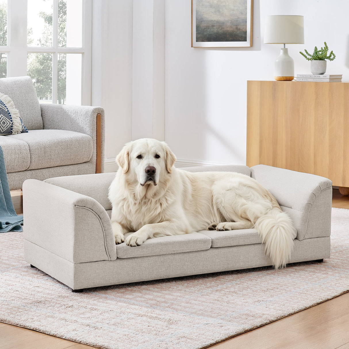 Oversized Pet Sofa, Curved Armrest Rectangular Dog Sofa
