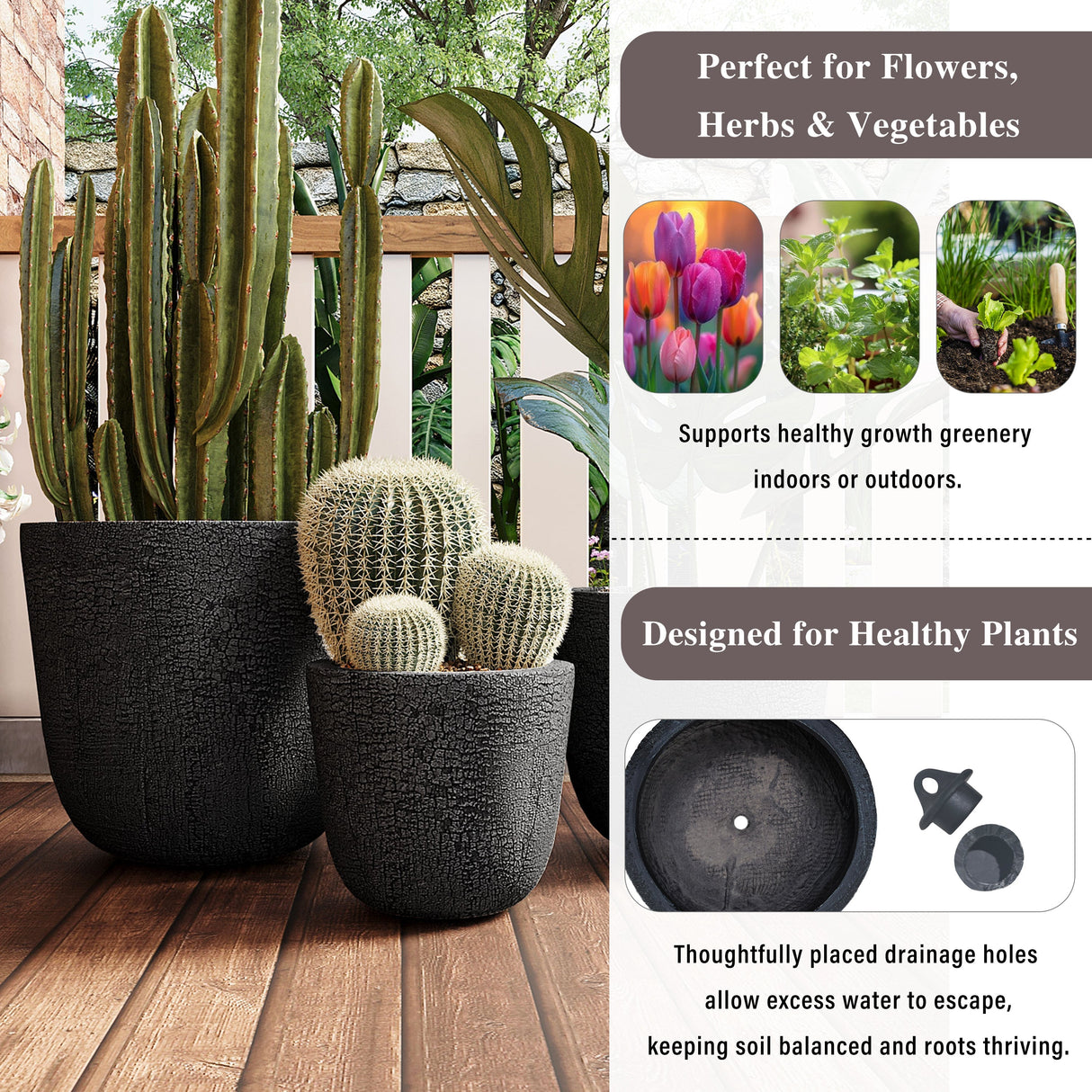 U_STYLE Lightweight MGO Planter Set of 3