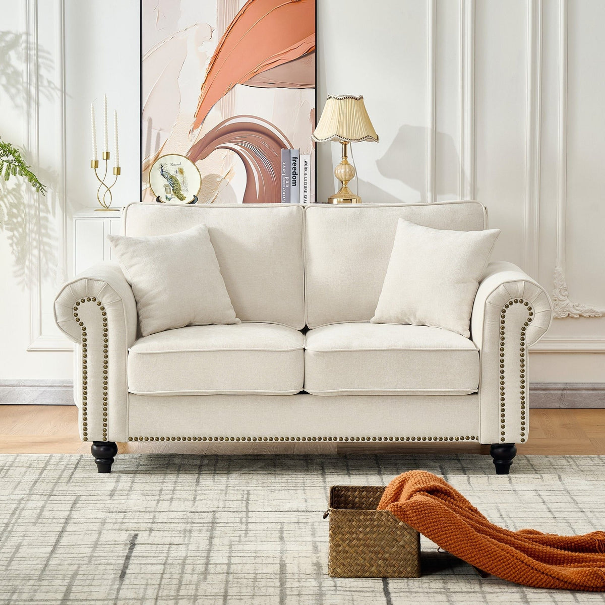 2 Seater Sofa With Rolled Arms, Tufted Upholstered Couch