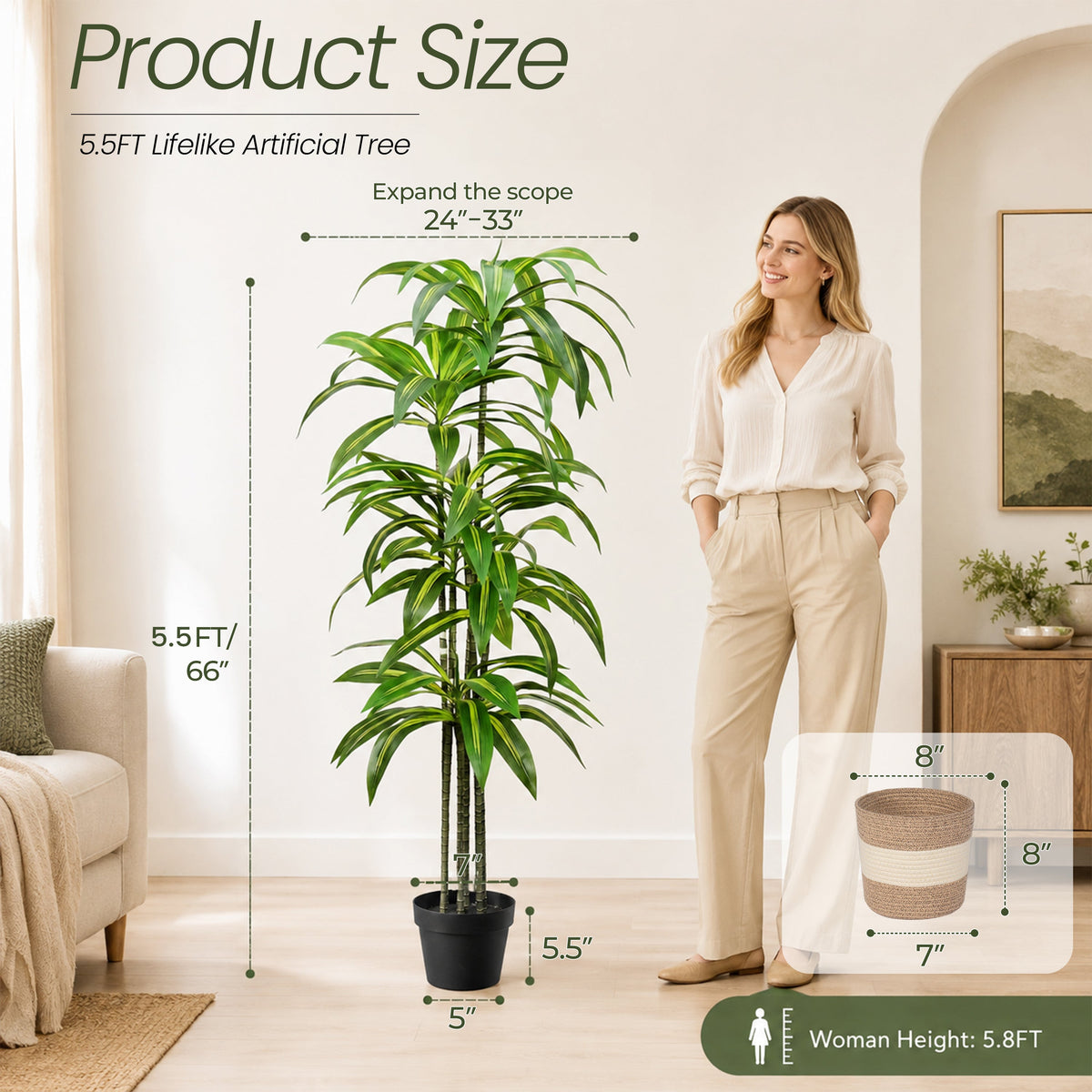 Dracaena Artificial Plant Indoor - 5.5FT
